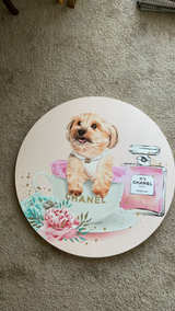 Decorative Round Wall Art with Dog and Chanel Perfume Print - Image 2