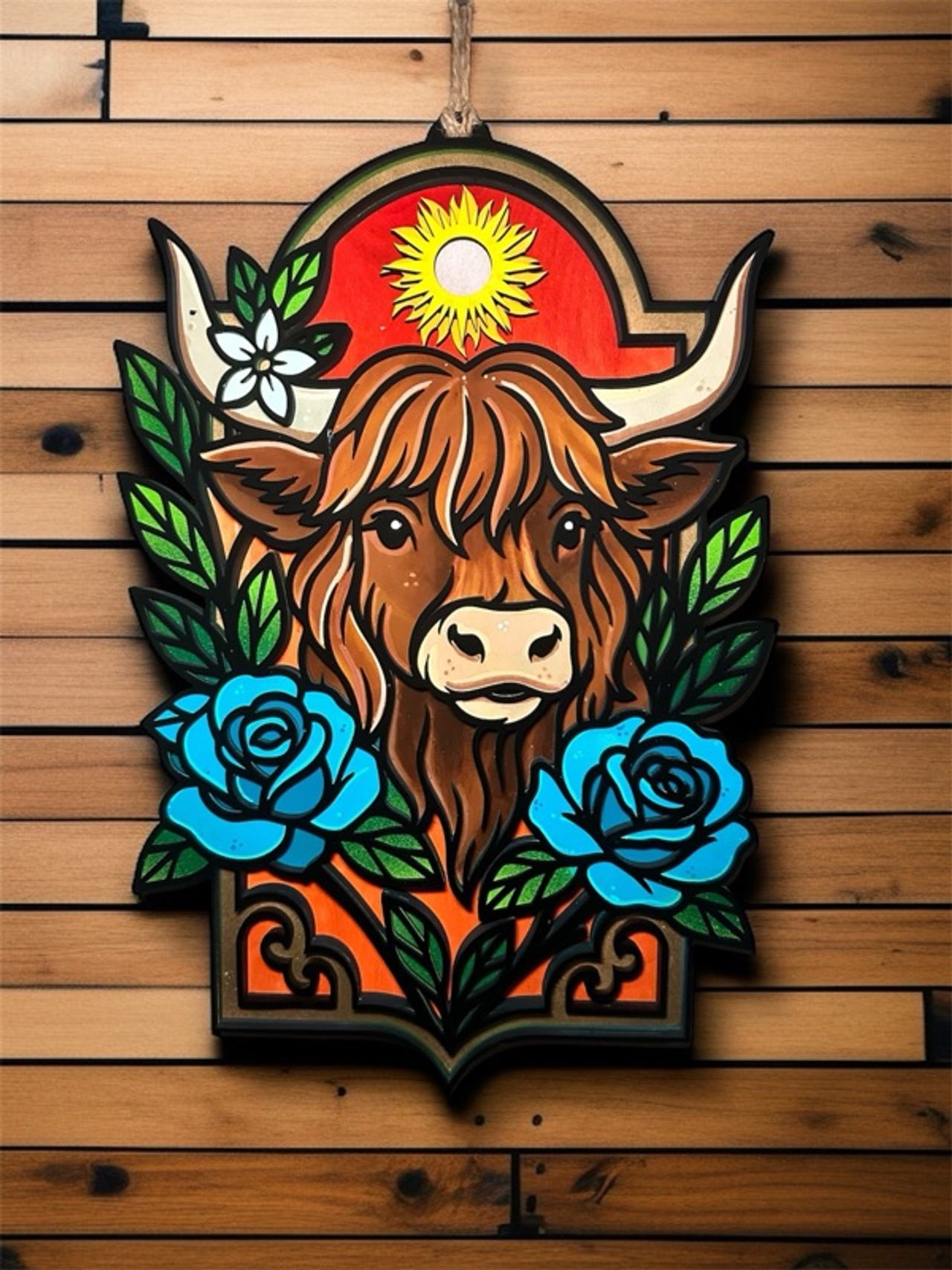 Handmade Highland Cow Wooden Wall Art