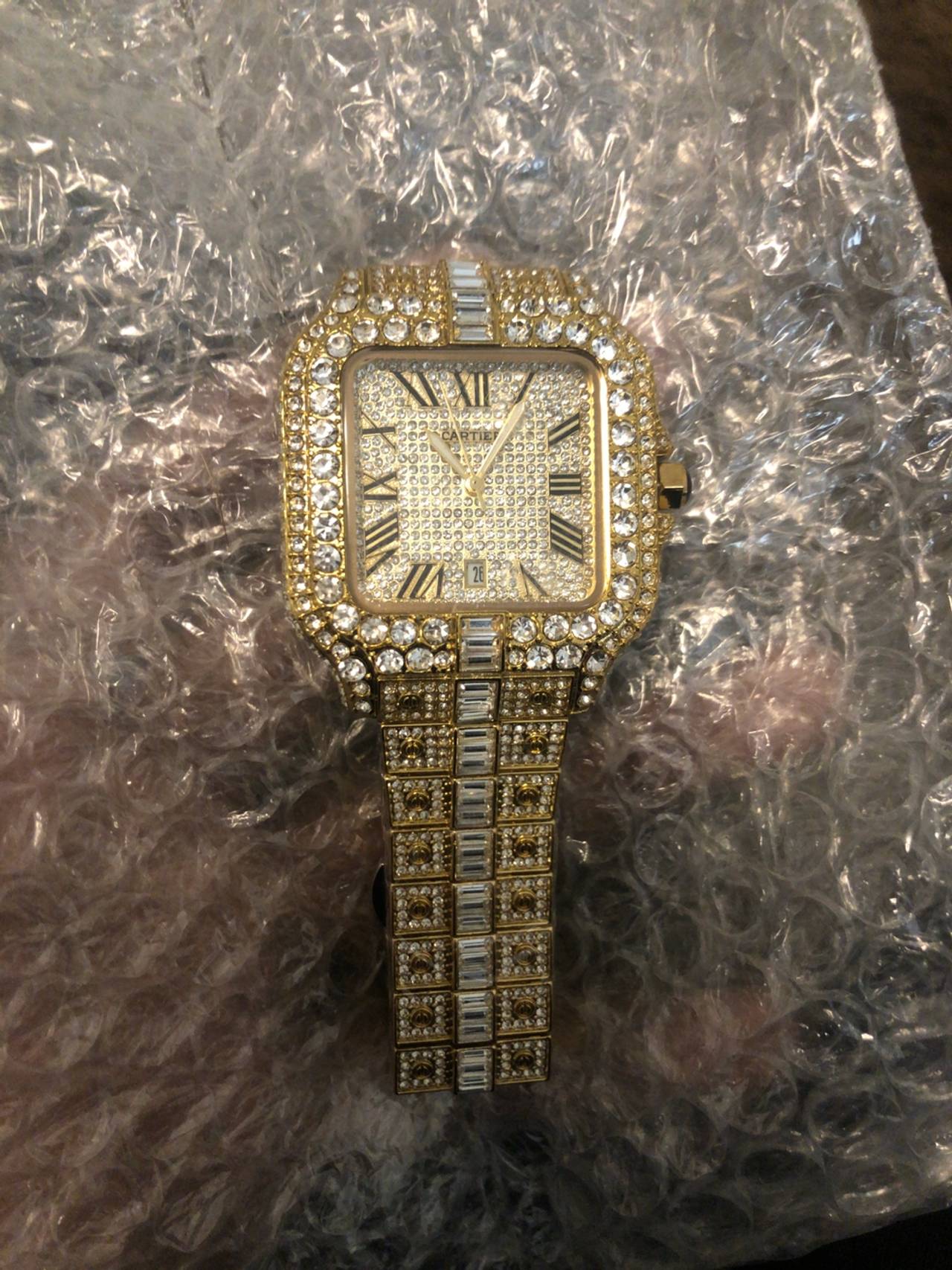 Cartier Santos Two Tone Iced Out Watch