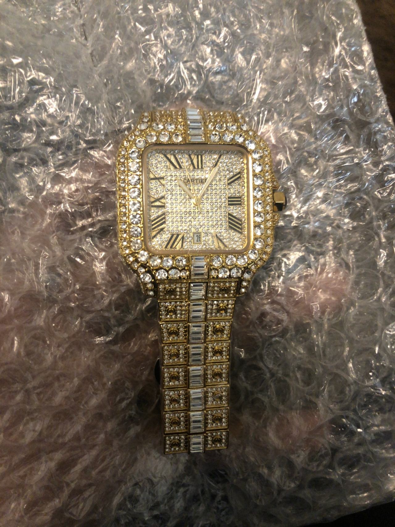 Cartier Santos Two Tone Iced Out Watch