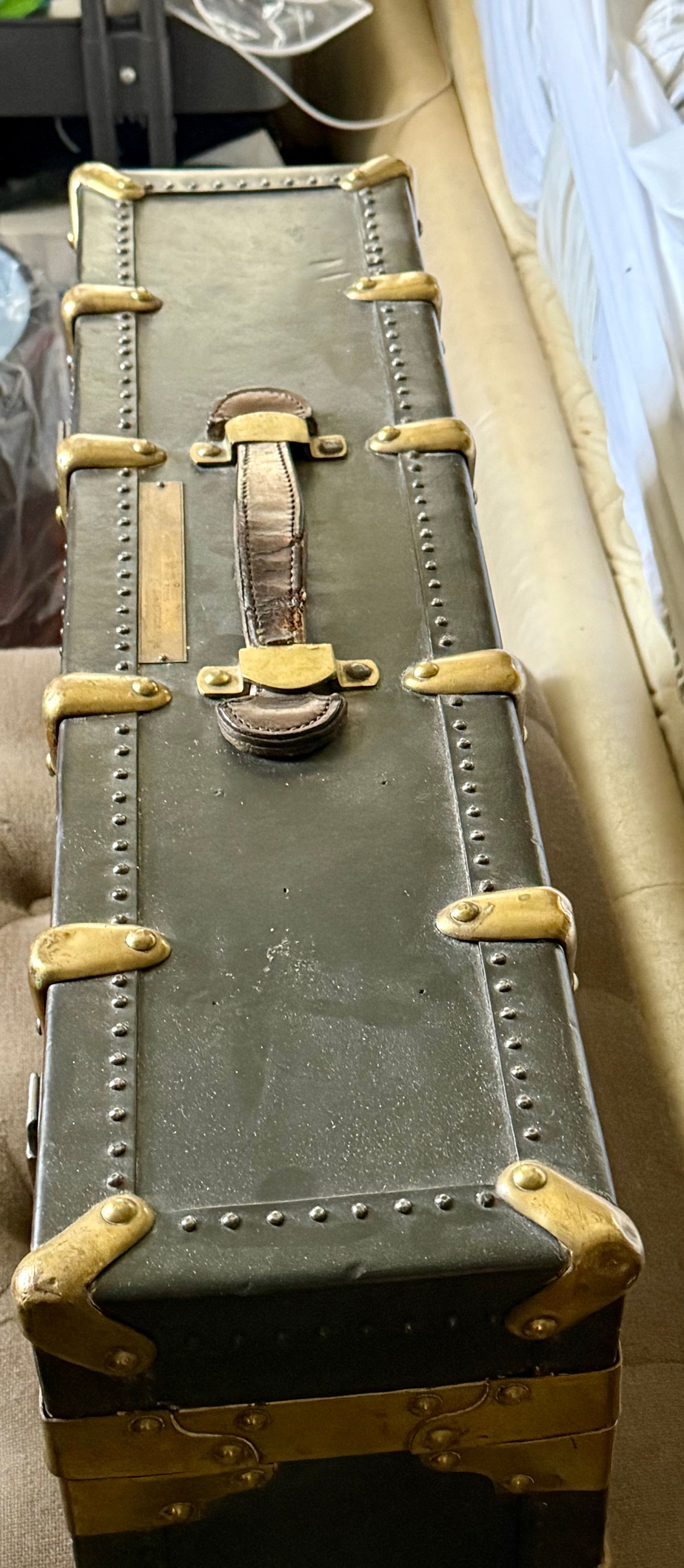 Antique USDA Office of Public Roads Field Trunk Brass Leather Federal Works WWII - Image 4