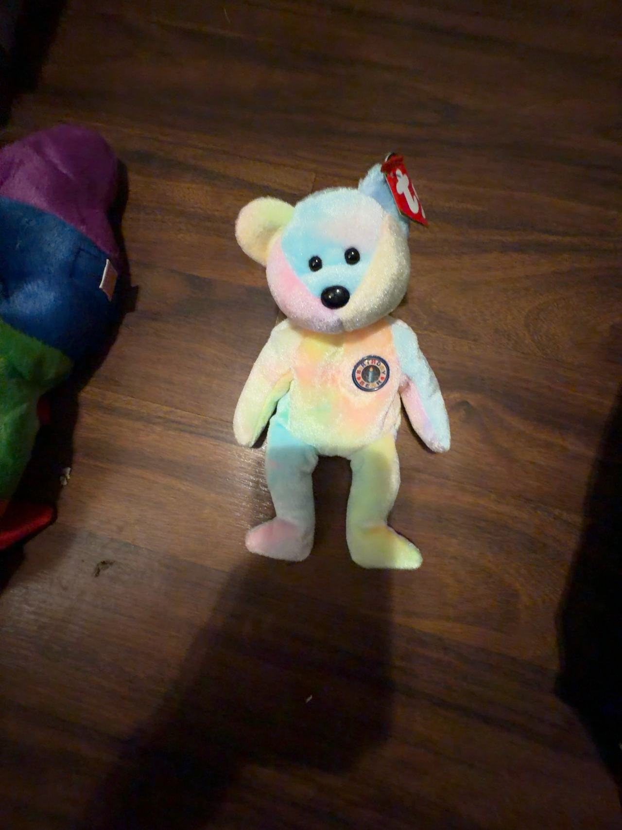 TY Beanie Baby B.B. Bear Rainbow Birthday Bear