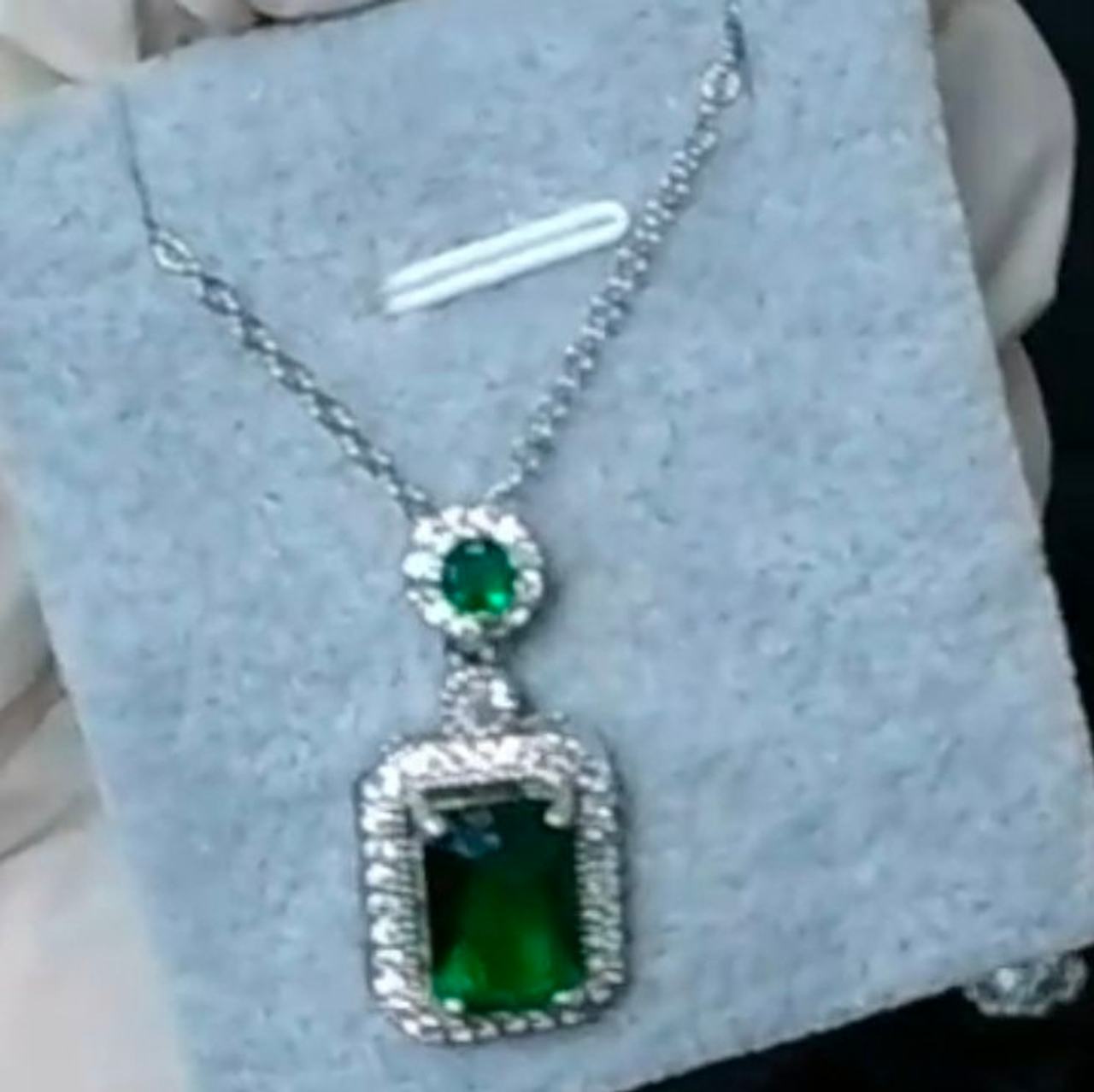 Emerald Green Halo Pendant Necklace