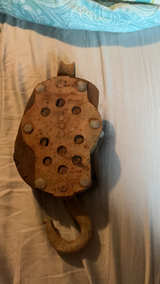 Vintage Block and Tackle Pulley Wood and Iron - Image 4