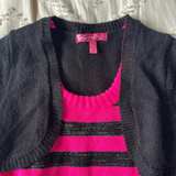 Girls' Pink and Black Striped Sweater Dress with Shrug and Belt - Image 3