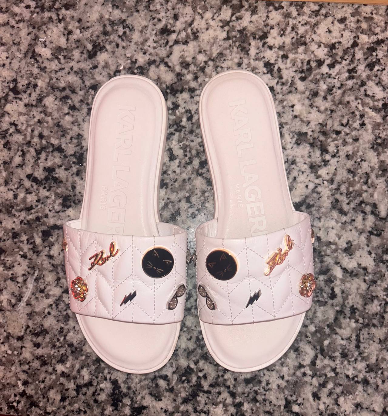 Karl Lagerfeld Carenza Pins White Slide Sandals