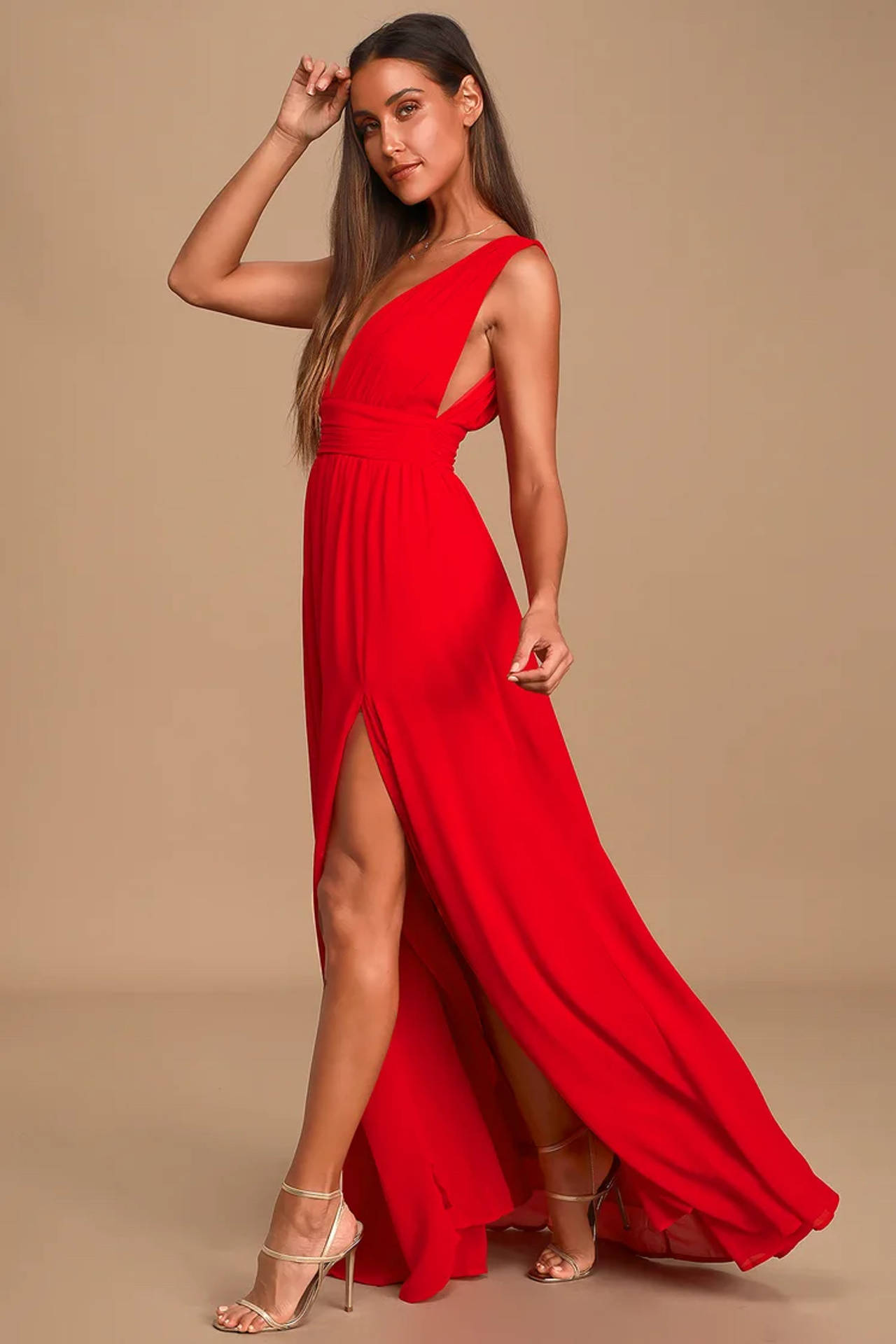 Red One-Shoulder Maxi Dress