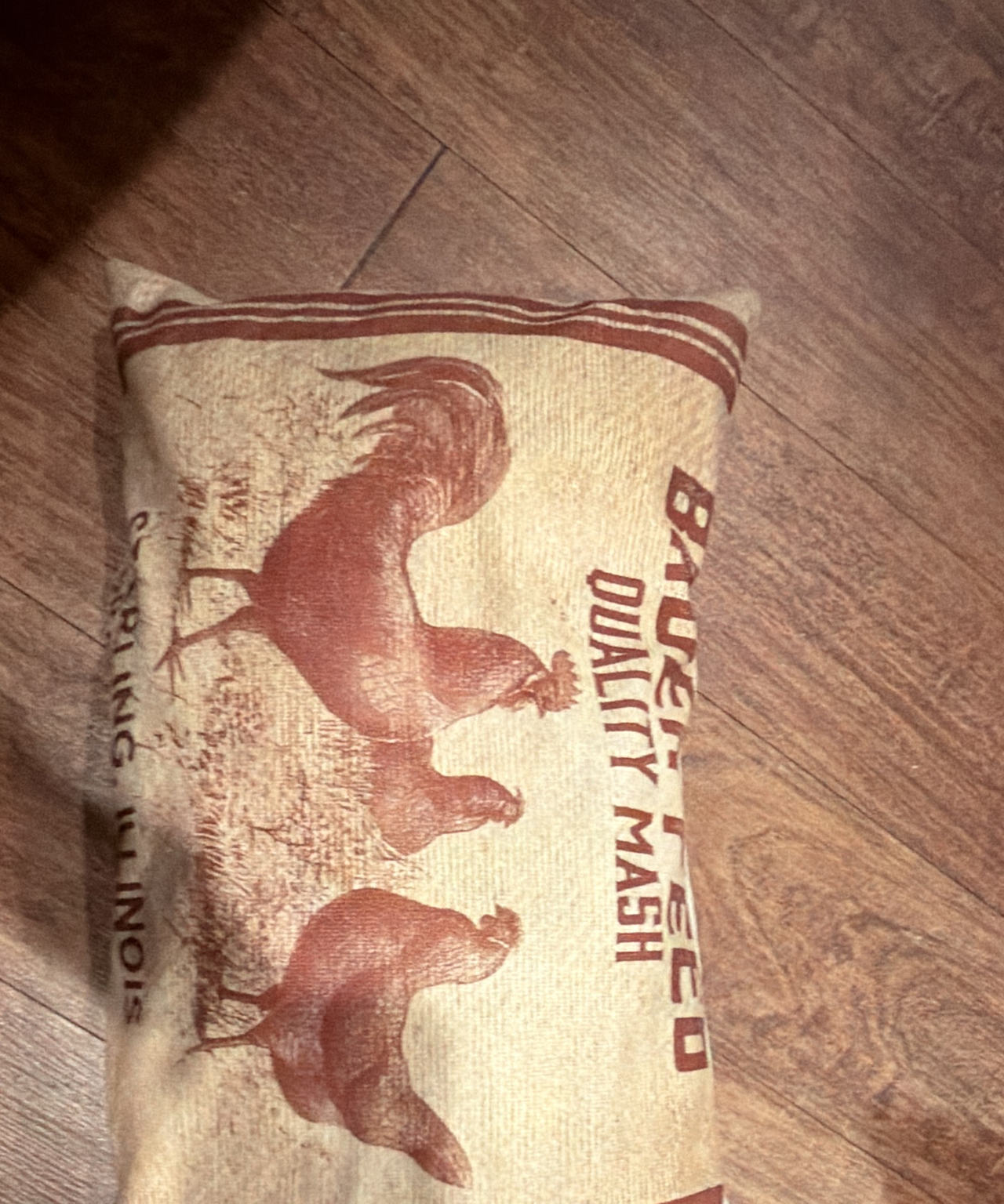 Bauer Feed Quality Mash Rooster Throw Pillow