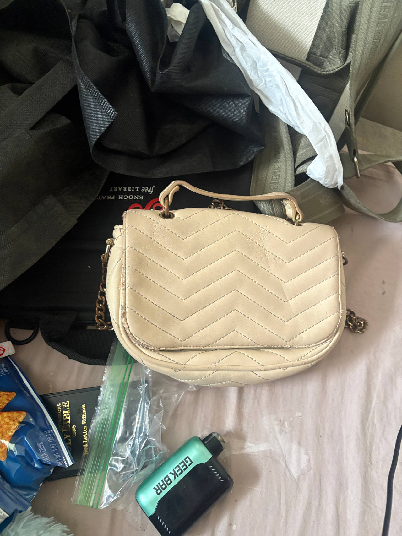 Chevron Quilted Crossbody Bag with Chain Strap