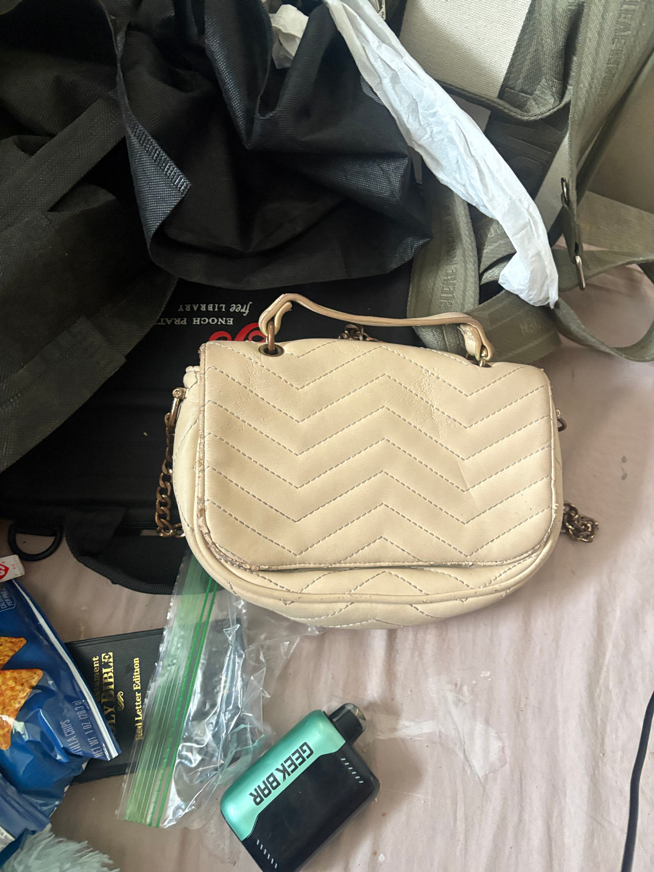 Chevron Quilted Crossbody Bag with Chain Strap