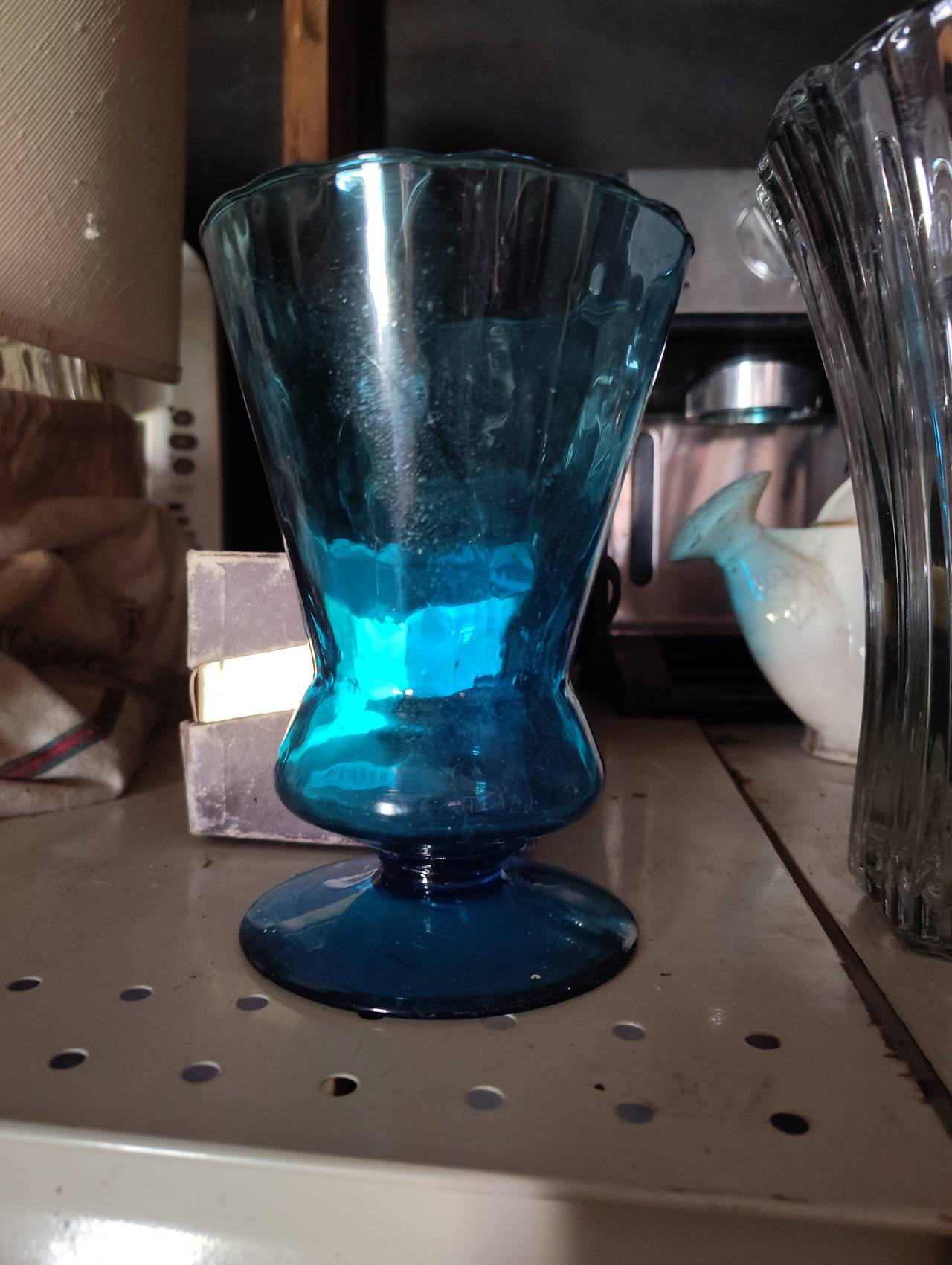 Anchor Hocking Inspiration Teal Blue Scalloped Footed Vase