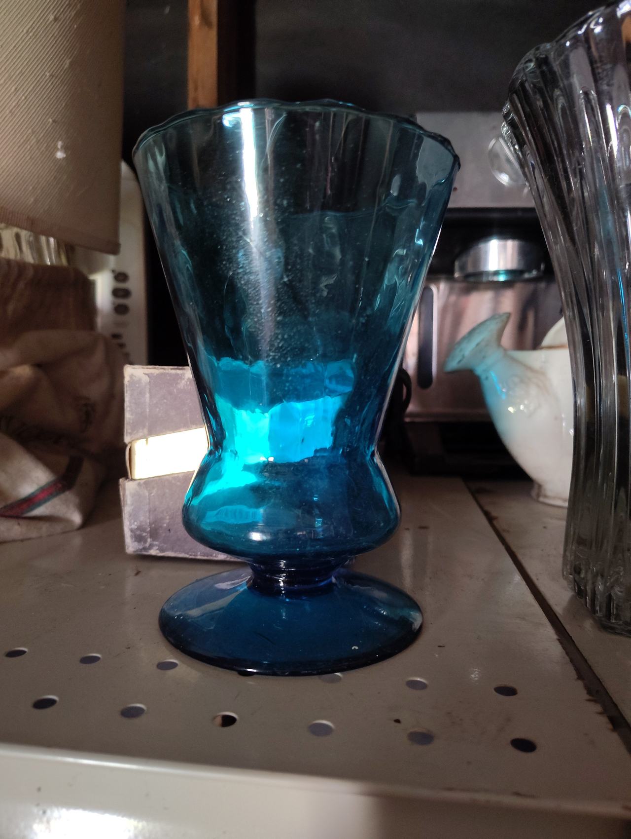 Anchor Hocking Inspiration Teal Blue Scalloped Footed Vase