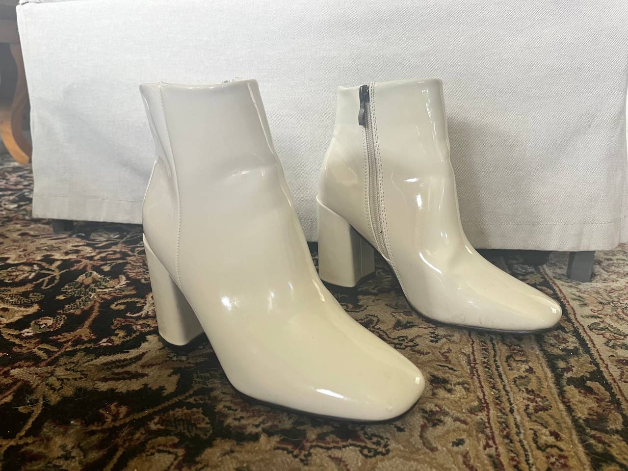 White Patent Leather Ankle Boots