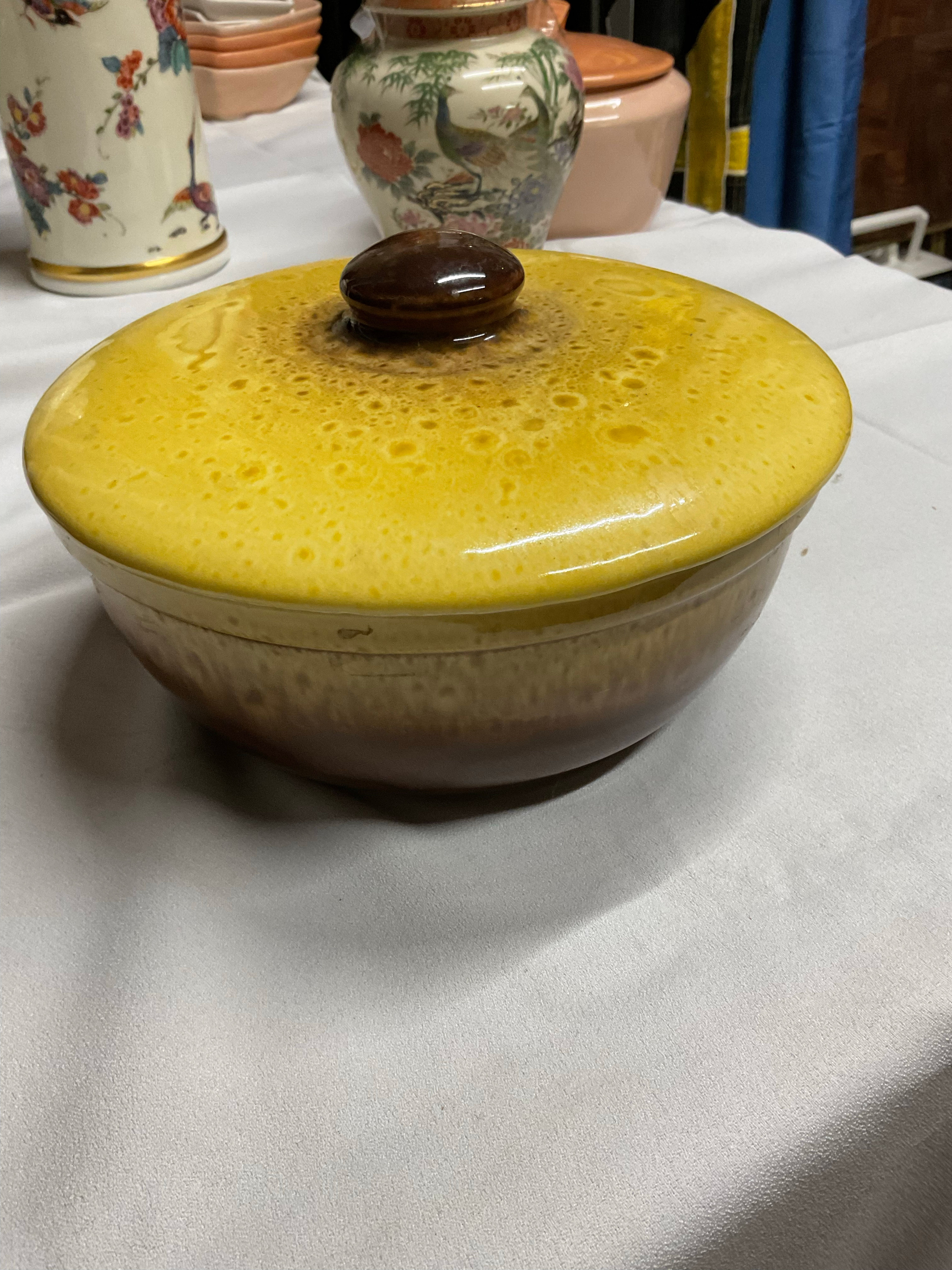 Vintage Glazed Ceramic Covered Casserole Dish