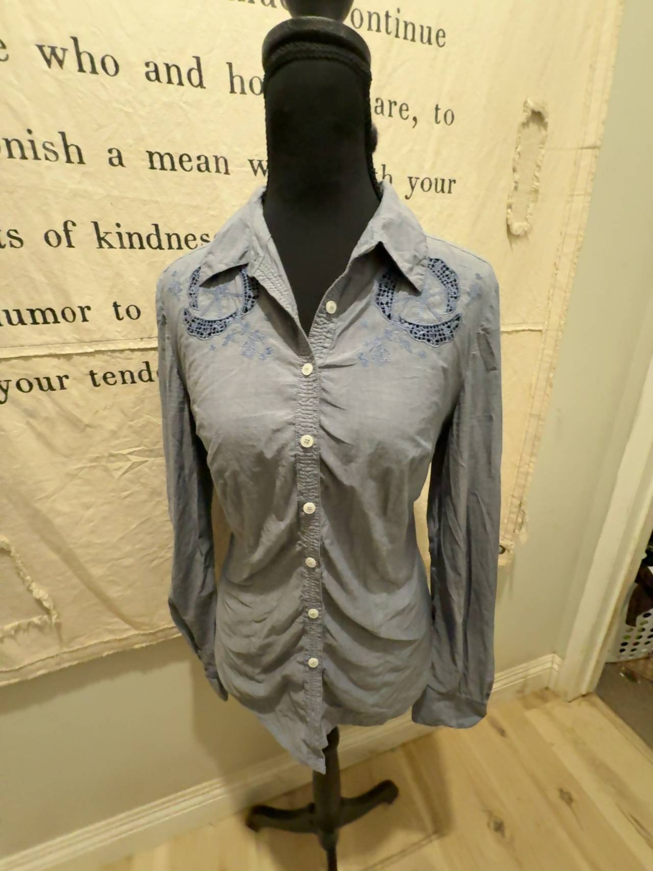 Guess Blue Eyelet shirt: XS