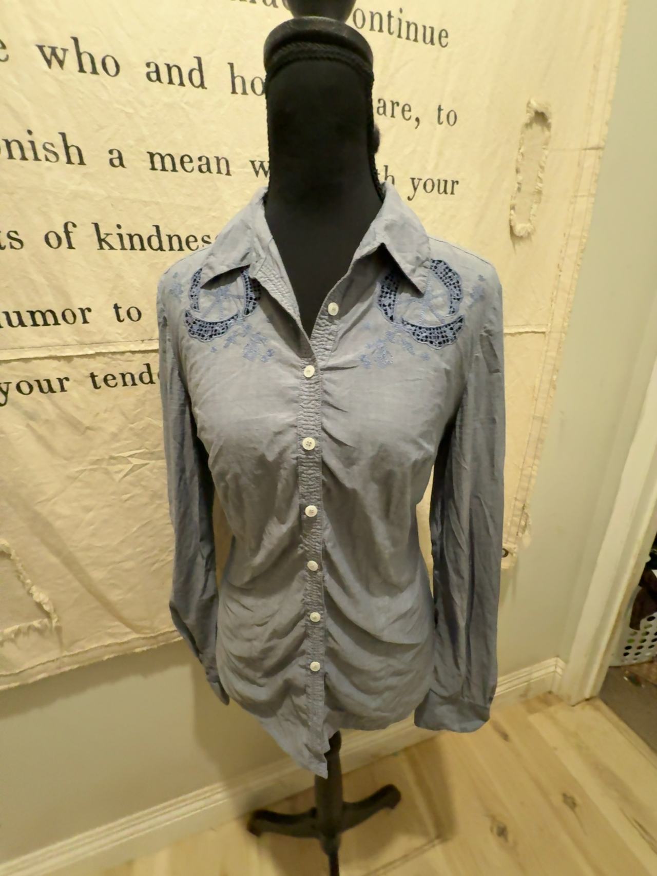 Guess Blue Eyelet shirt: XS