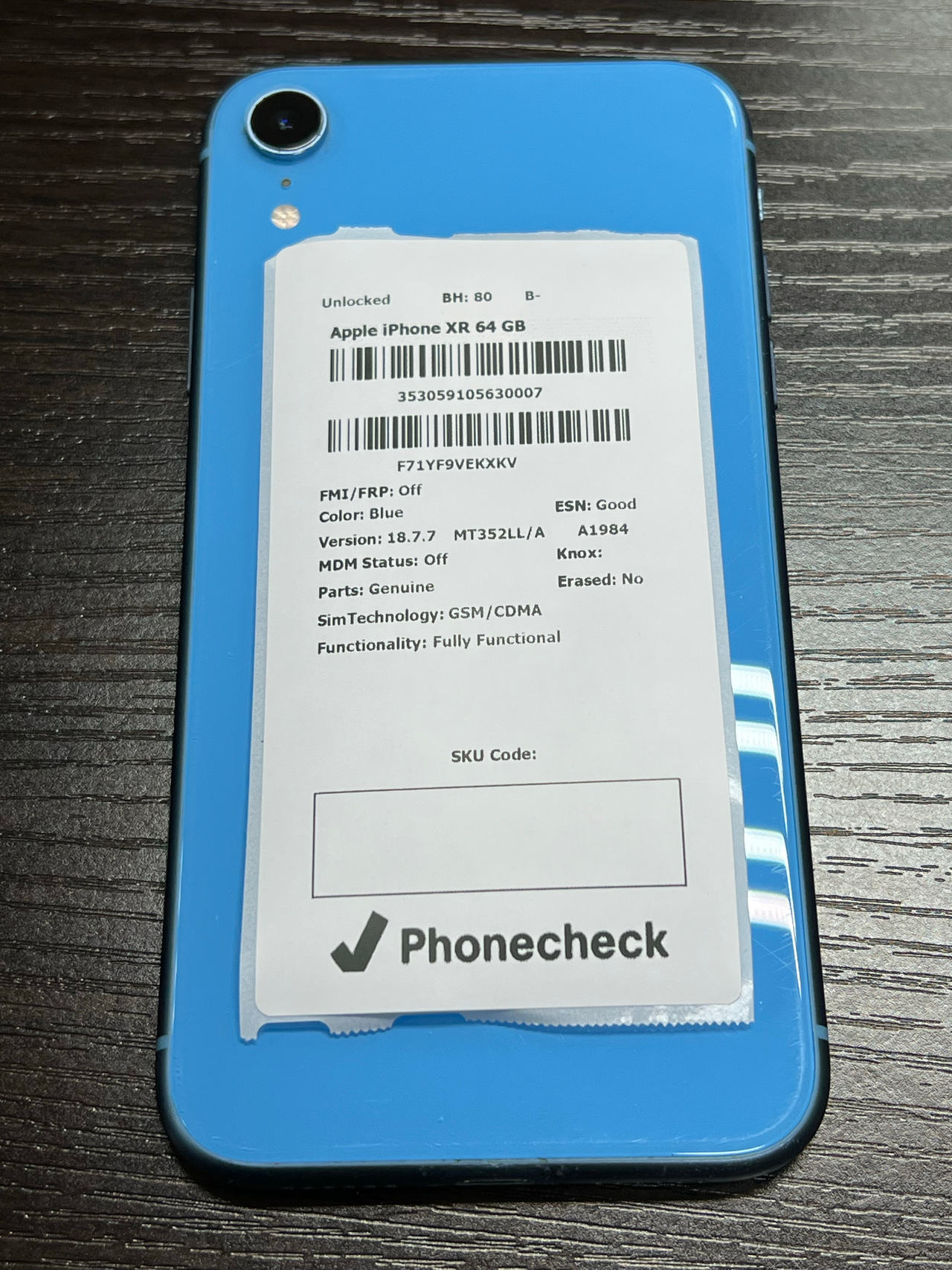 Apple iPhone XR 64GB Blue unlocked 80% battery health