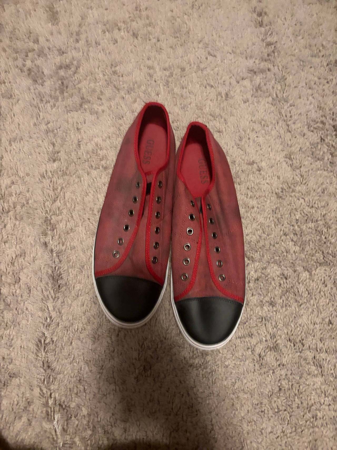 Guess Red Canvas Sneakers with Black Toe Cap