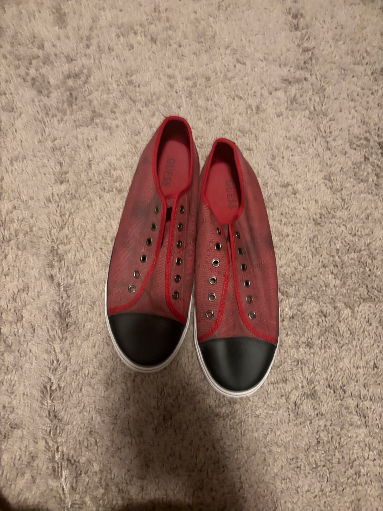 Guess Red Canvas Sneakers with Black Toe Cap