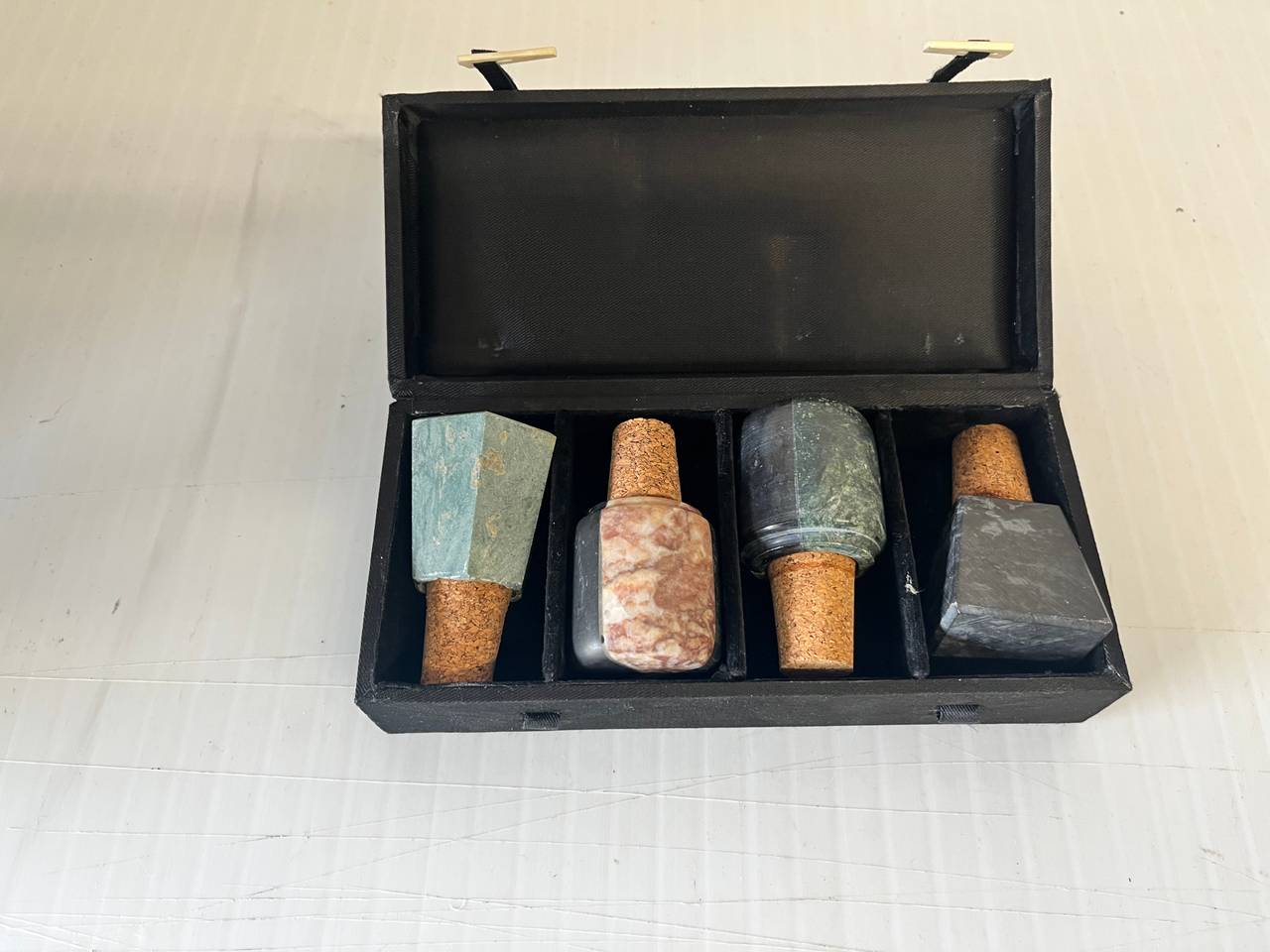 Vintage Marble and Cork Wine Stopper Set with Case