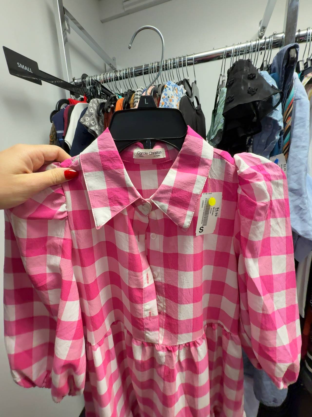 Pink Gingham Puff Sleeve Dress