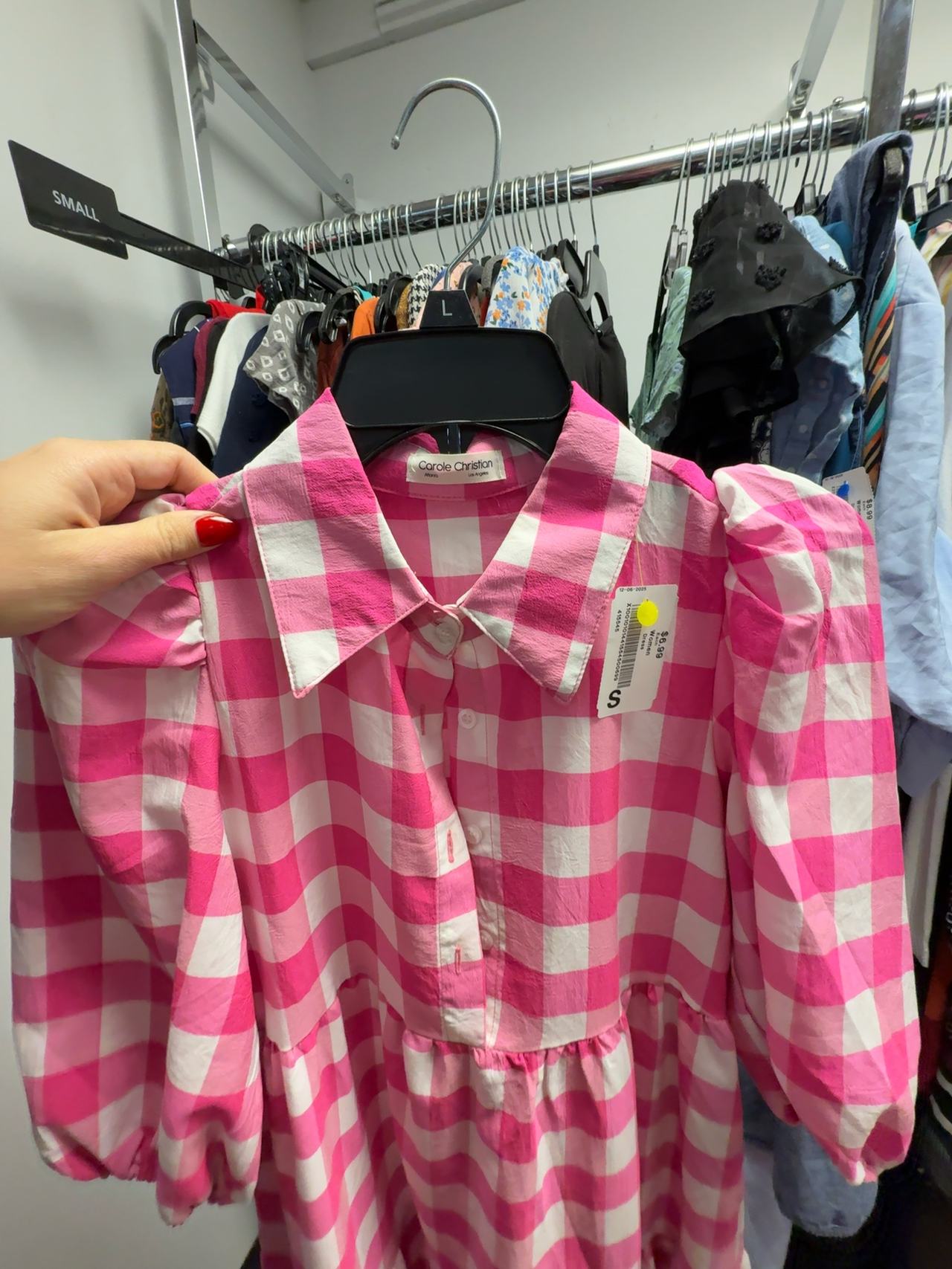 Pink Gingham Puff Sleeve Dress