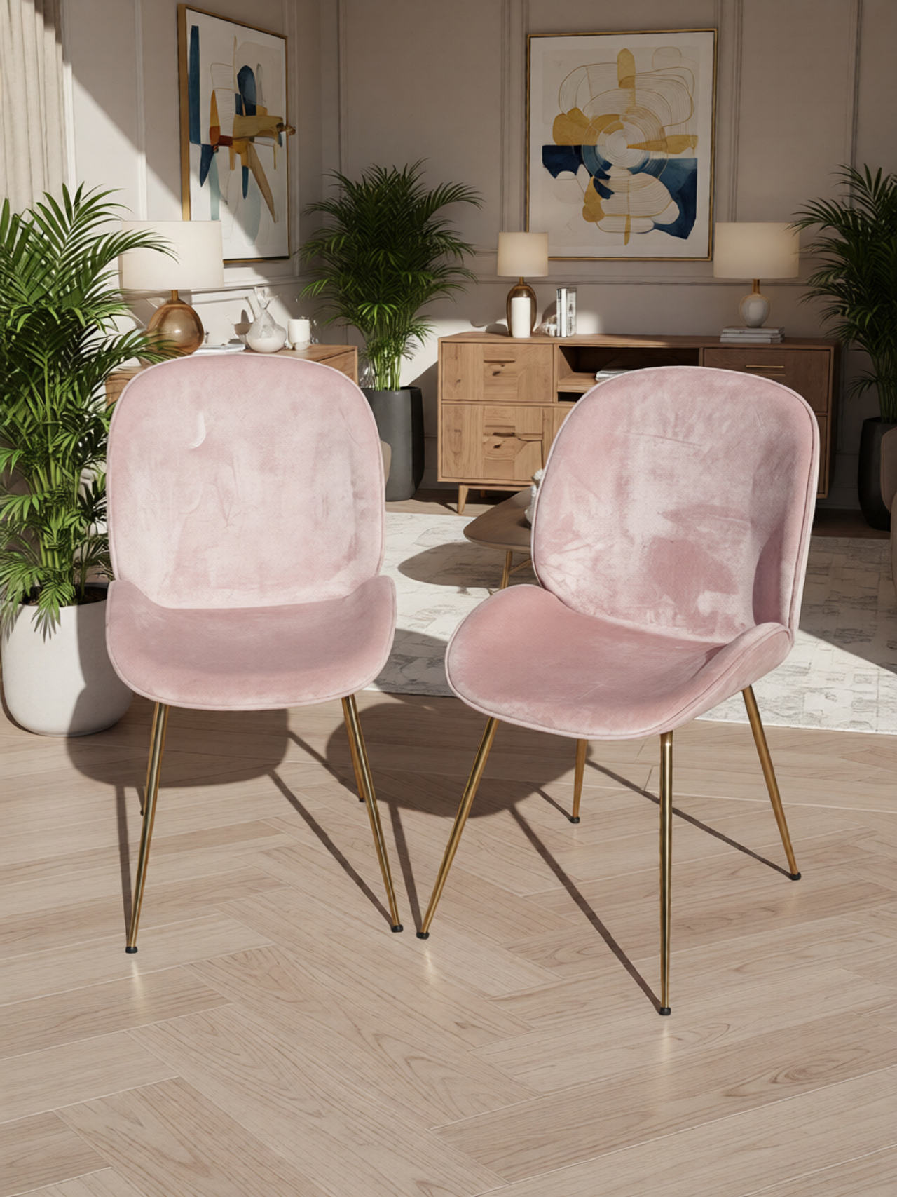 Pink Velvet Dining Chairs with Gold Legs