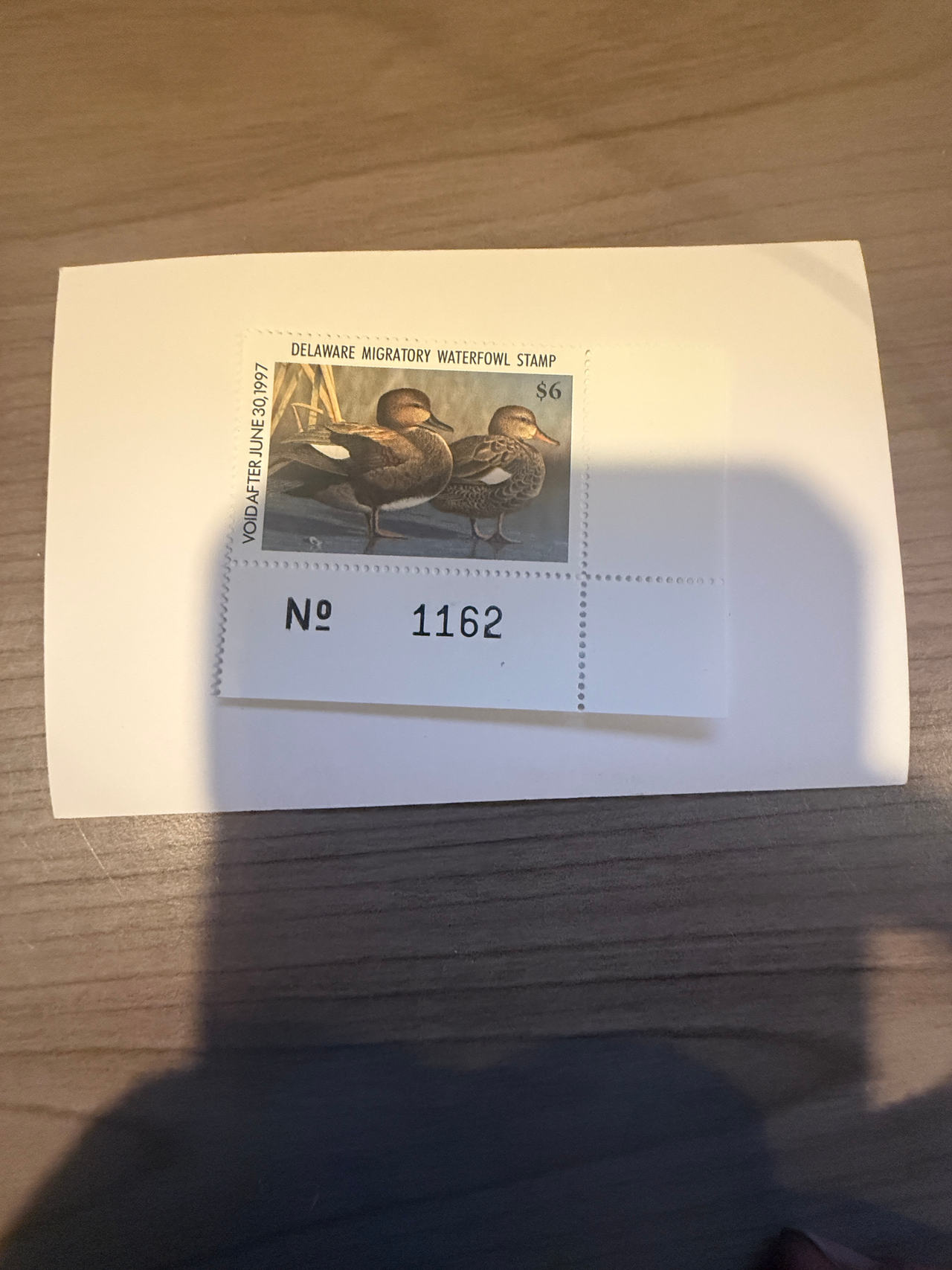 1996-1997 Delaware Migratory Waterfowl Stamp $6 Gadwall