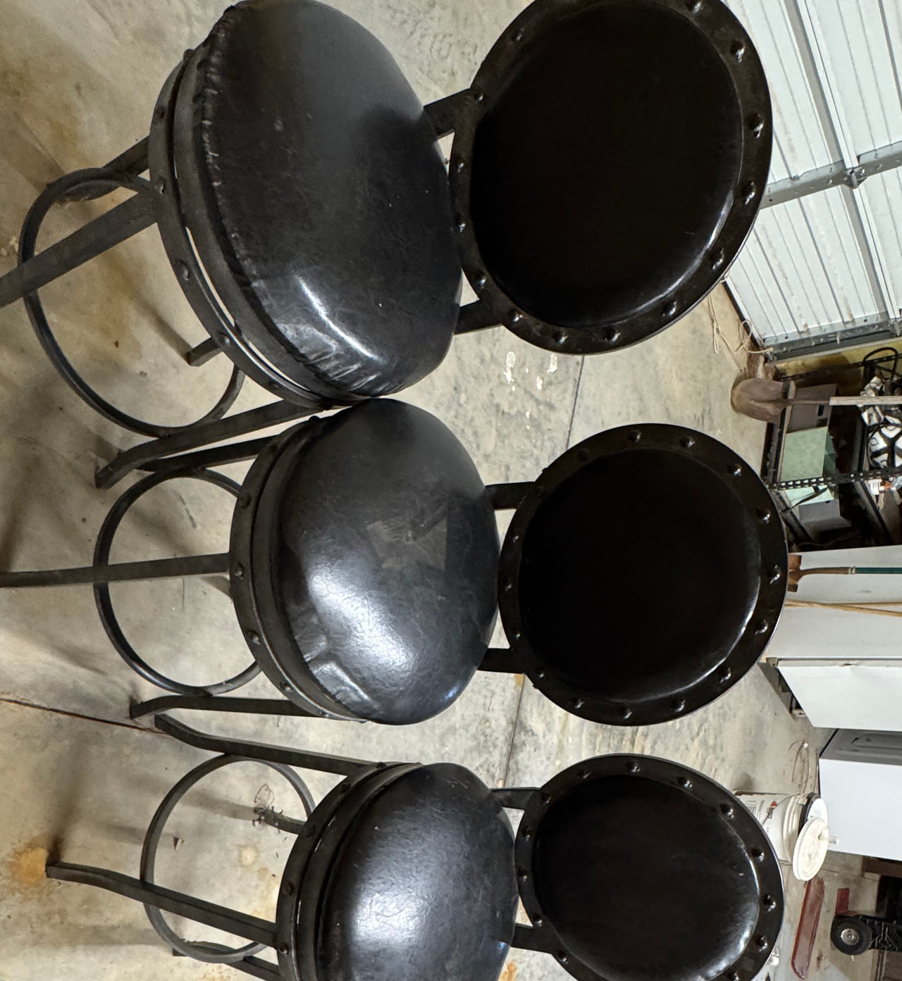 Industrial Swivel Bar Stools with Nailhead Trim - Set of 3