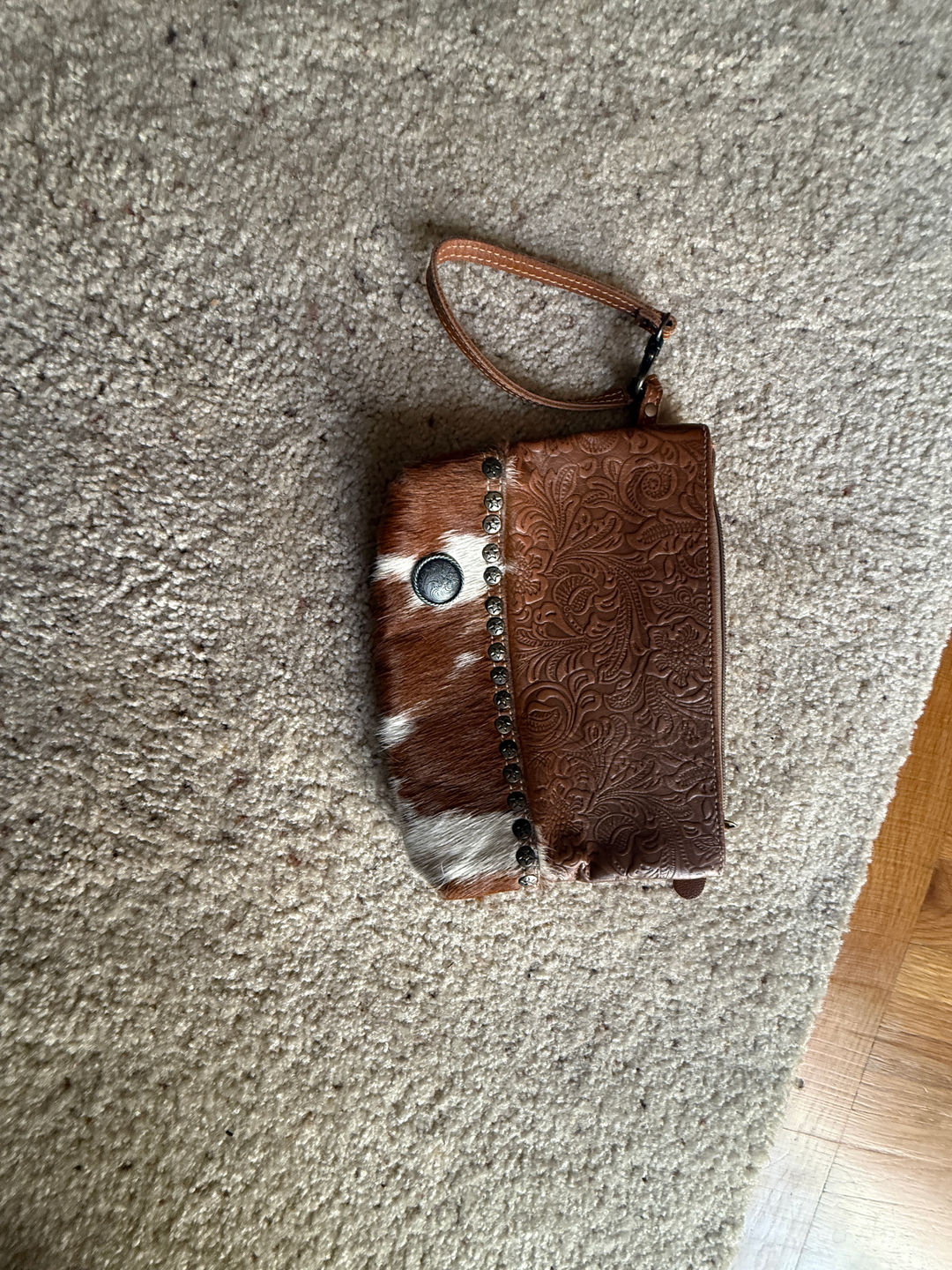 Western Cowhide Leather Wristlet Clutch