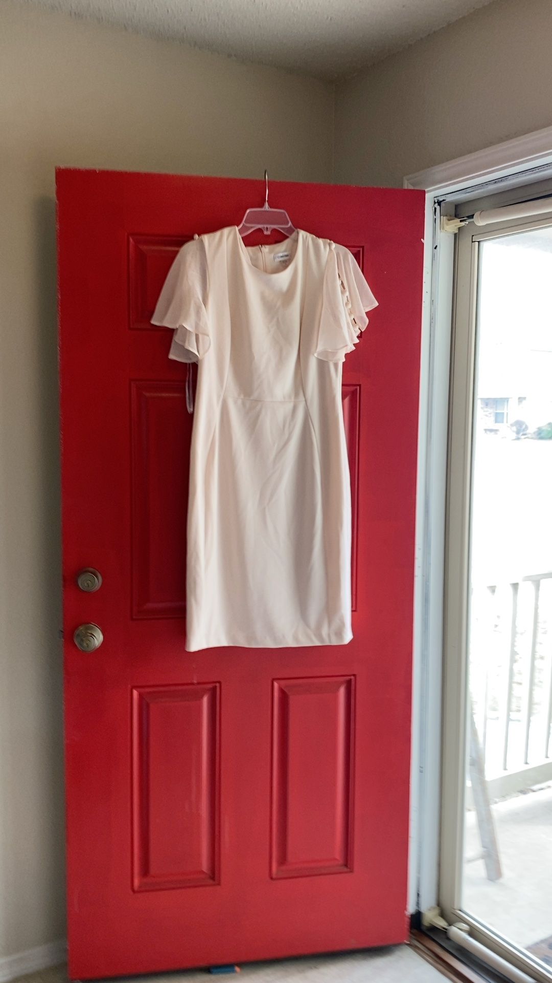 Calvin Klein Sheath Dress with Angel Sleeves - White