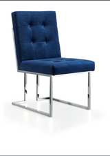 11 Modern Tufted Velvet Dining Chairs – Navy Blue – Chrome Base – Excellent Cond - Image 4