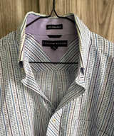 Tommy Hilfiger 80's 2-ply Fabric Striped Button Down Shirt Sz Large blue purple - Image 1