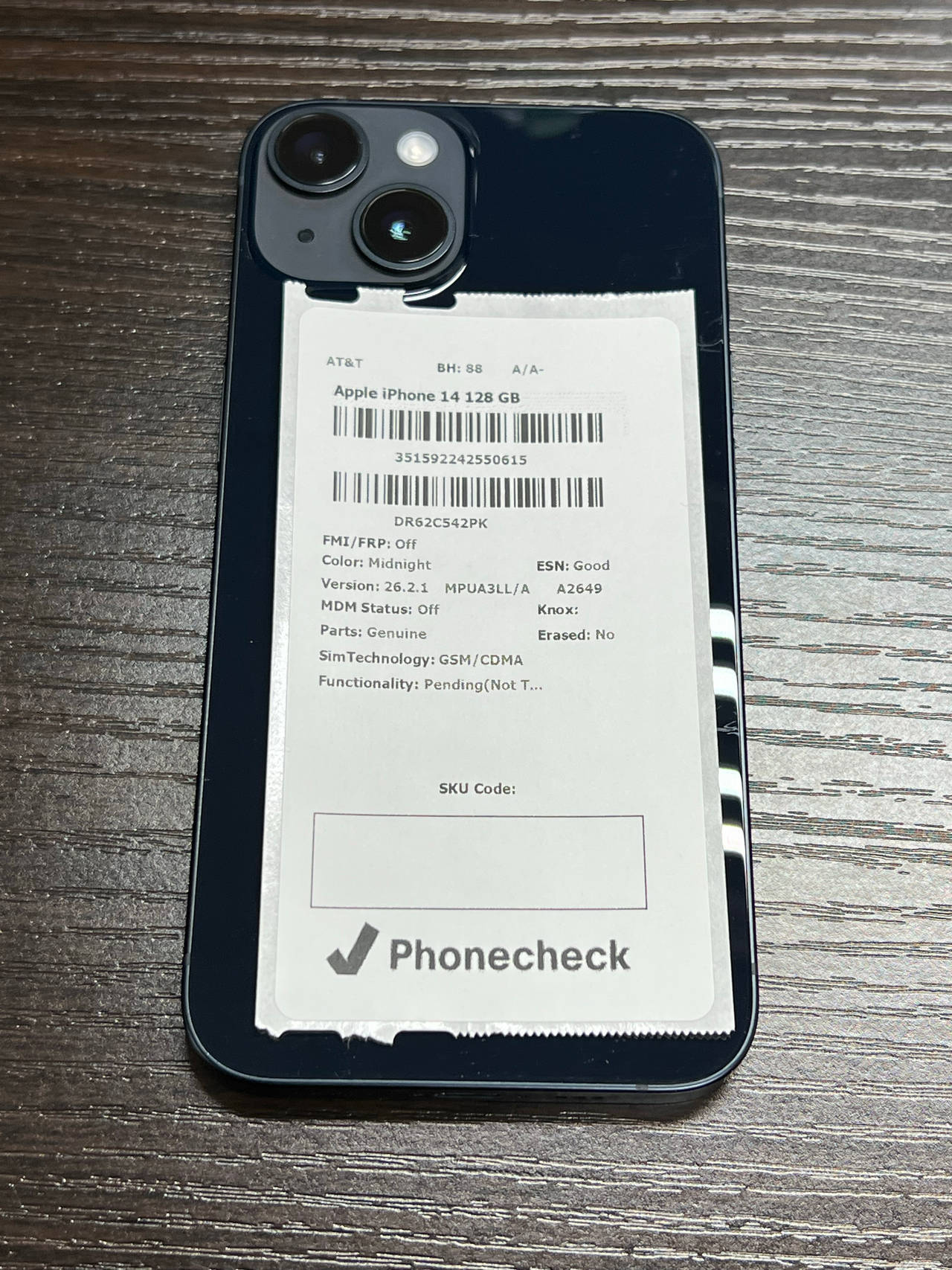 Apple iPhone 14 128GB Midnight AT&T 88% battery health