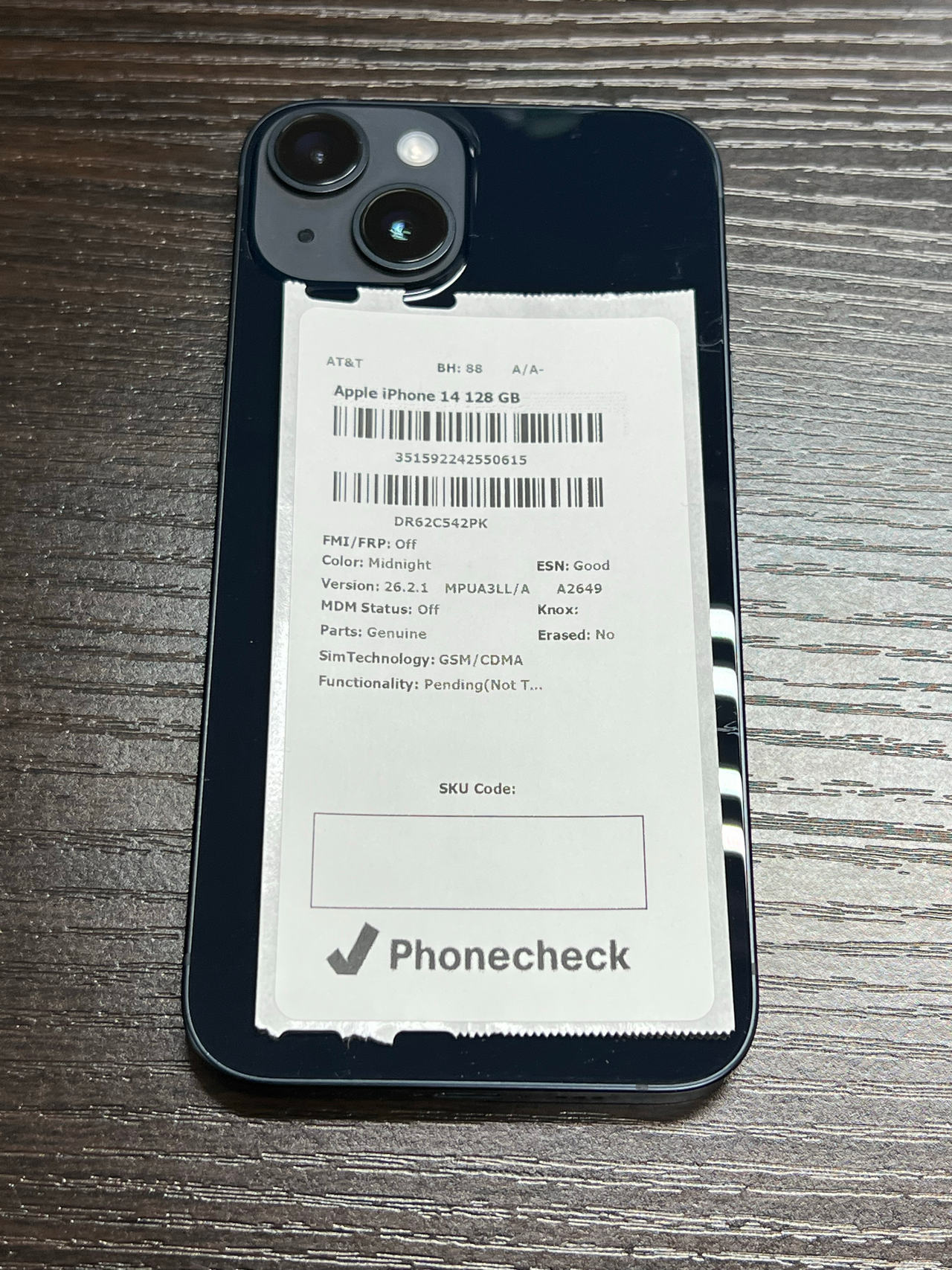 Apple iPhone 14 128GB Midnight AT&T 88% battery health