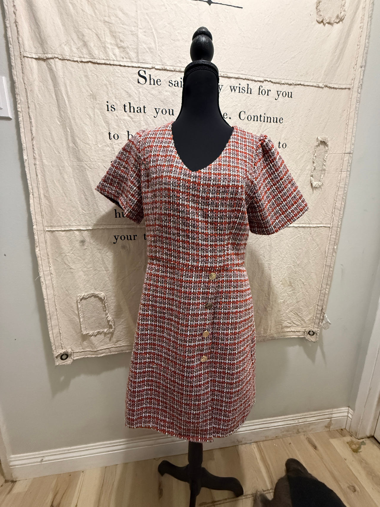 Draper James Plaid Tweed Short Sleeve Dress