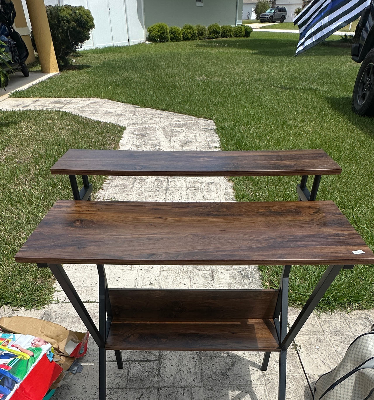 Industrial Computer Desk with Monitor Stand and Storage Shelf