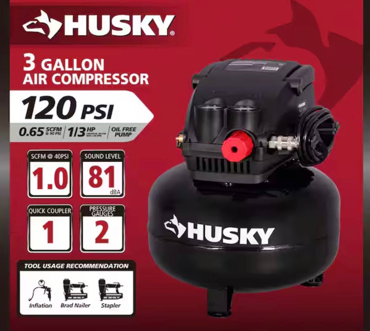 Husky 3 Gallon 120 PSI Air Compressor