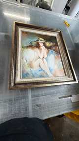 Kamoo Seated Nude with Sun Hat Oil Painting - Image 2