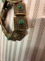 Vintage Green Stone Brass Bracelet - Image 1
