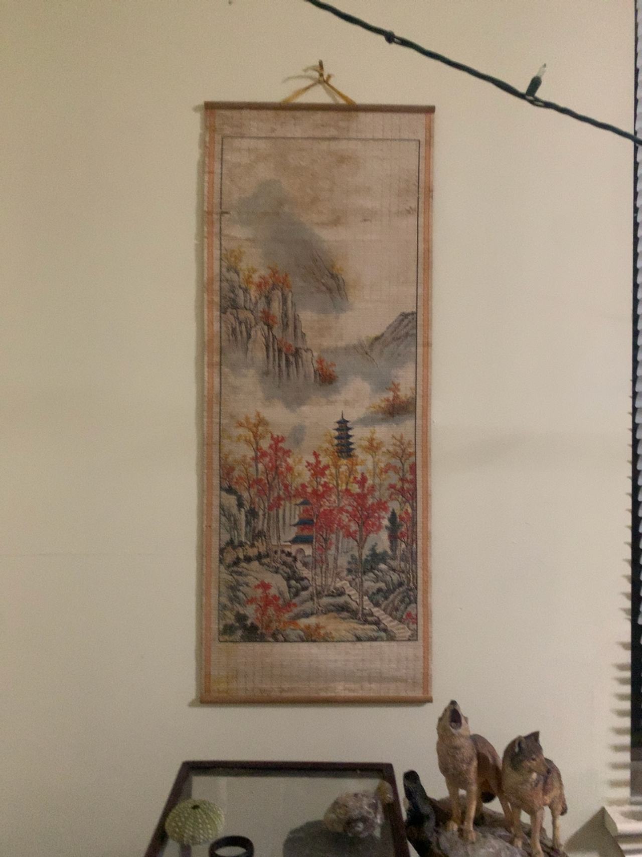 Japanese Vintage Ink Painting Hanging Scroll on Silk