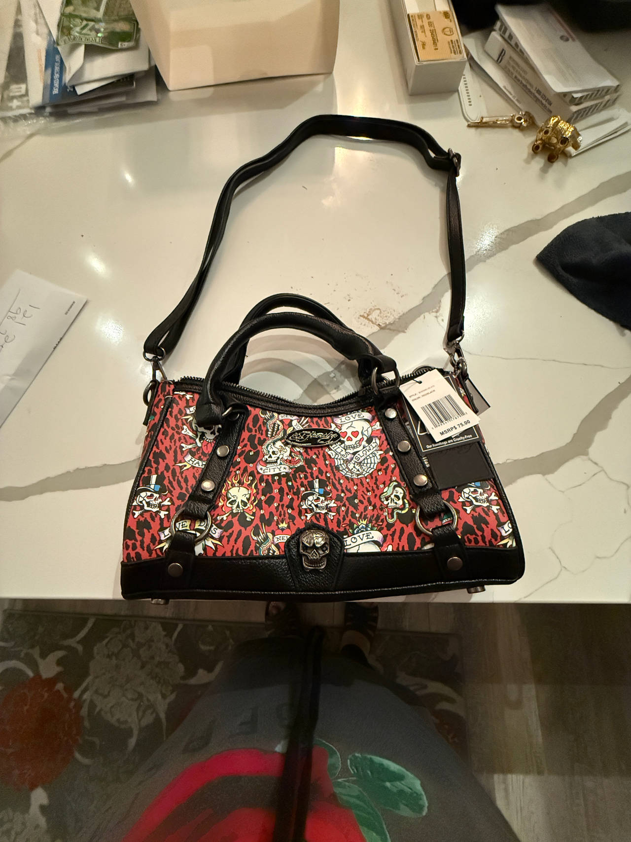 Ed Hardy Tattoo Print Satchel Crossbody Bag