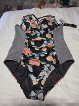 Torrid Floral and Stripe Ruched One-Piece Swimsuit - Image 2
