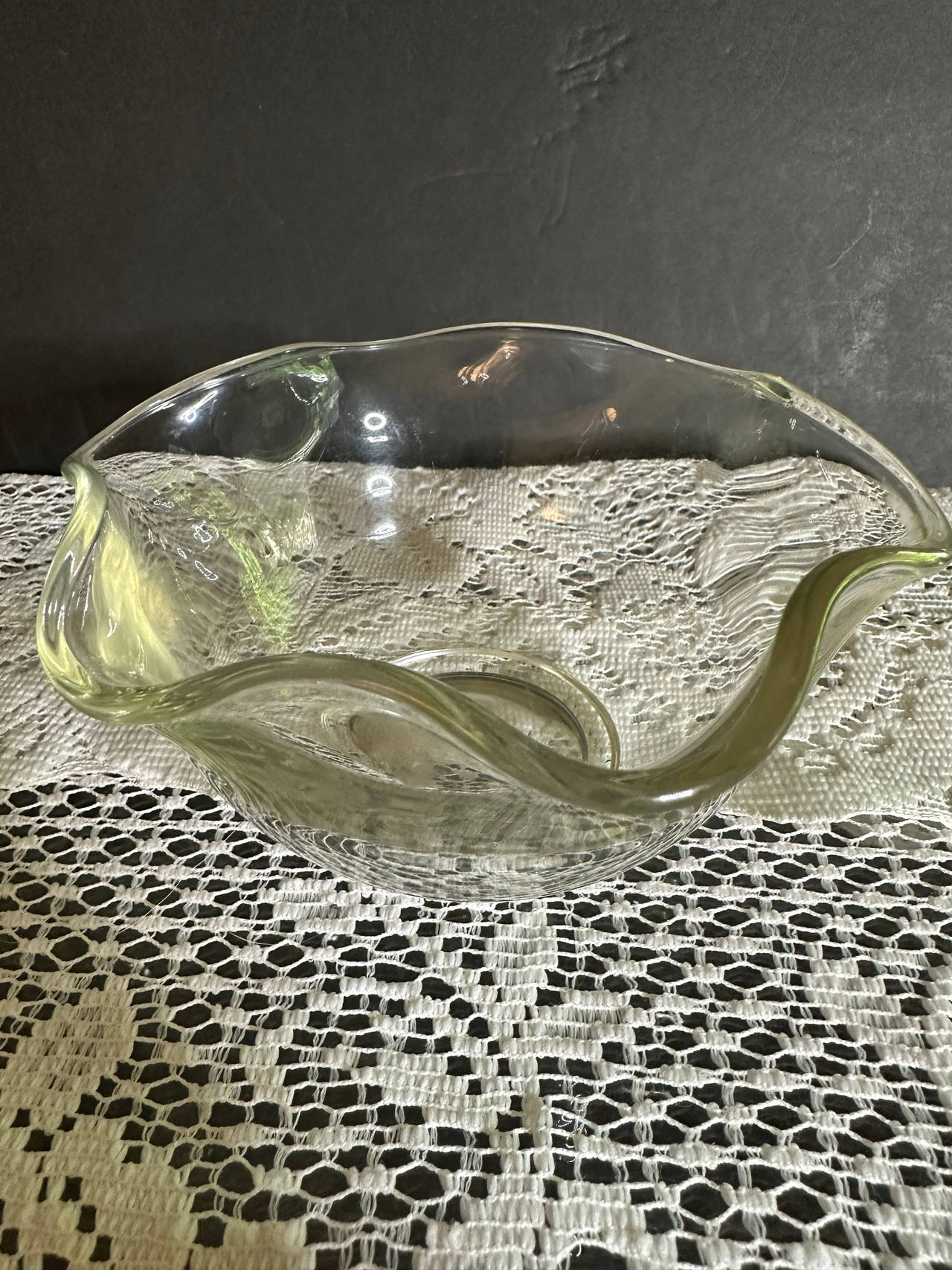Vintage Ruffled Glass Bowl