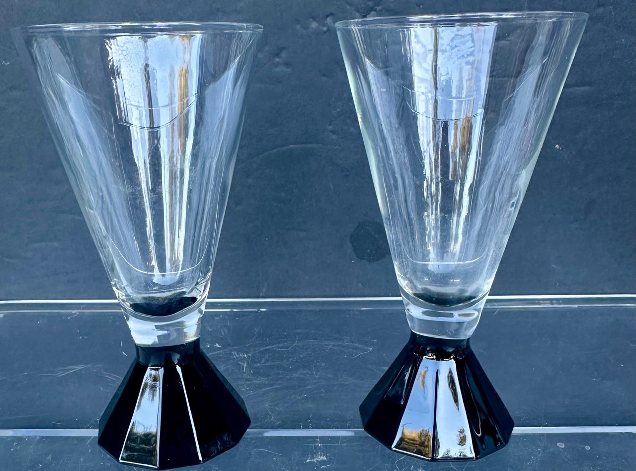 Cristal D'Arques Durand CRA42 Wine Cordial Glasses w Black 12 Side Base Set of 2