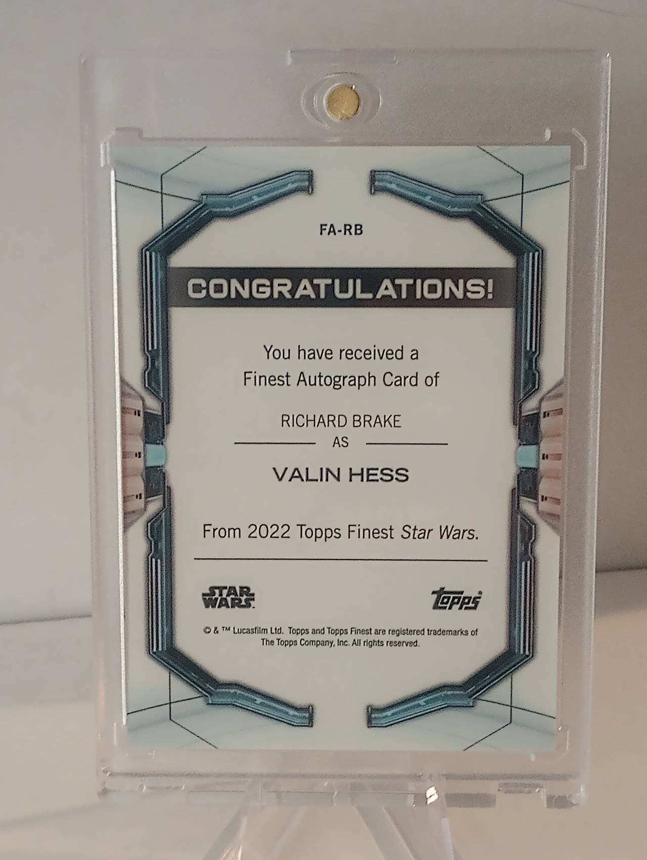 2022 Topps Finest Star Wars Valin Hess Purple Refractor Autograph /299