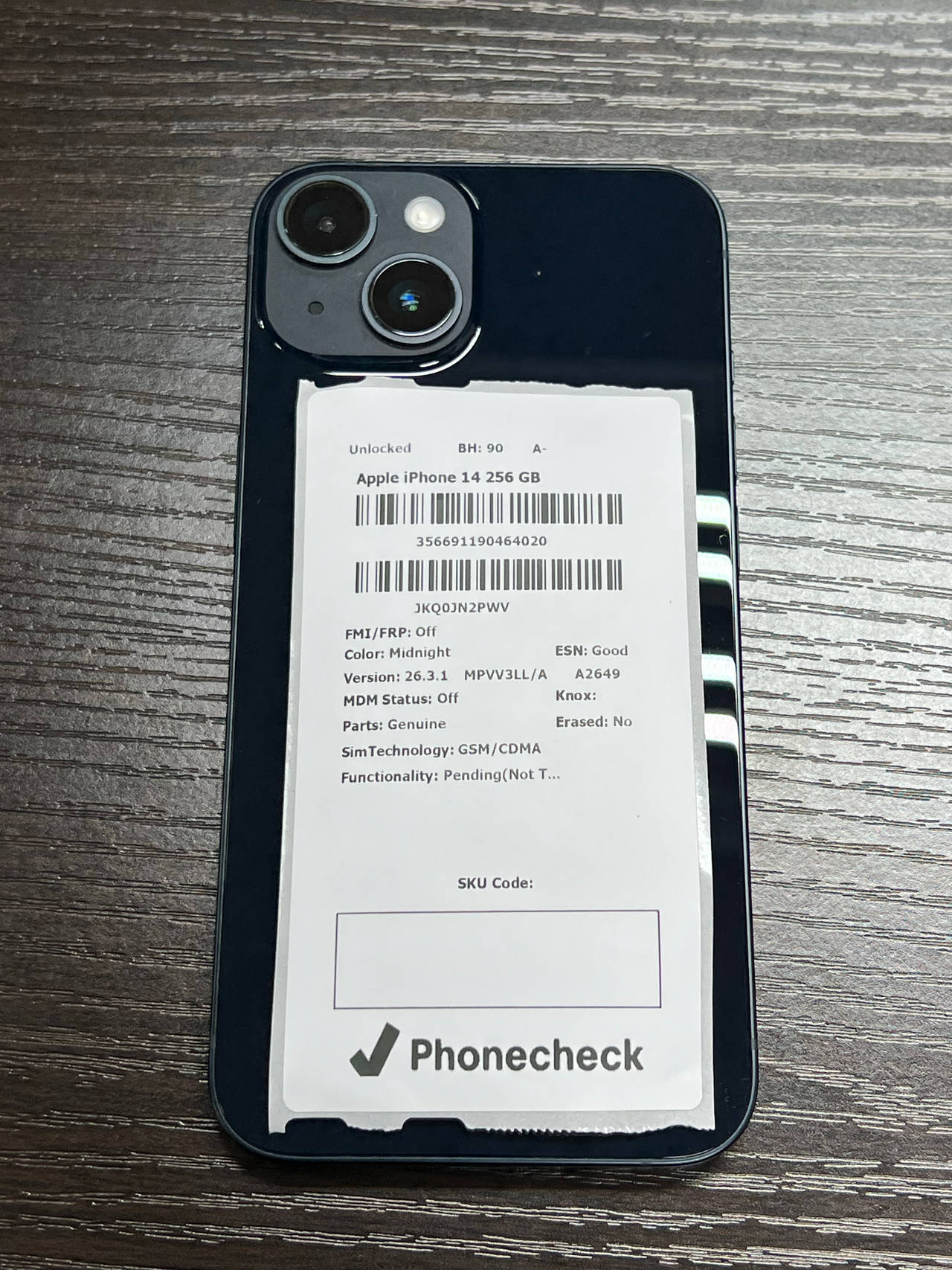Apple iPhone 14 256GB Midnight unlocked 90% battery health