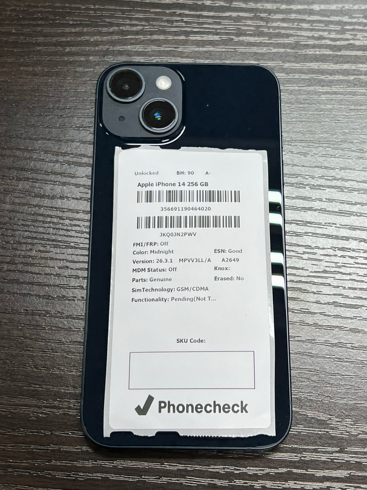 Apple iPhone 14 256GB Midnight unlocked 90% battery health