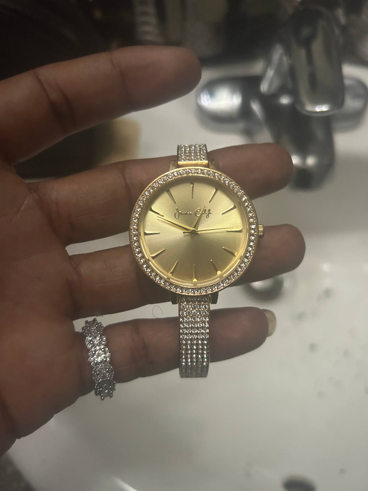 Seven Elly Gold Tone Crystal Watch