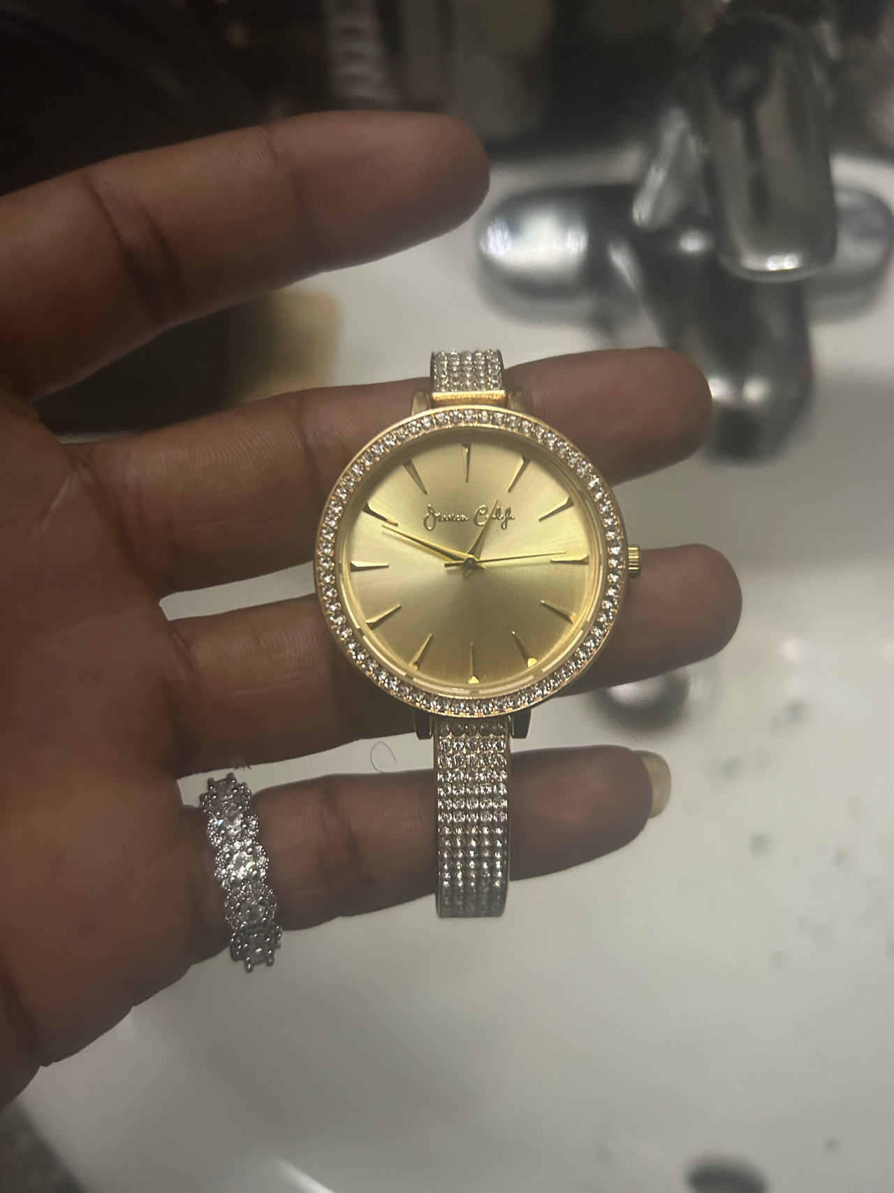 Seven Elly Gold Tone Crystal Watch